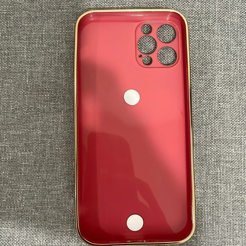 Apple iPhone 12/ 12 pro red cover crystal stud handle new in bag gold trim NWT